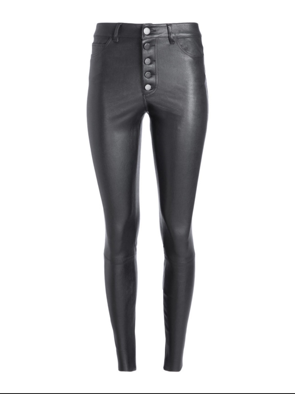 $995 NWT alice + olivia Micah Black High-Rise Leather Button-Front Skinny Pant 4